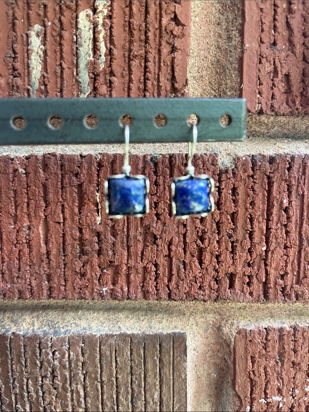 Silver Drop Earrings with Blue Lapis Square Stones